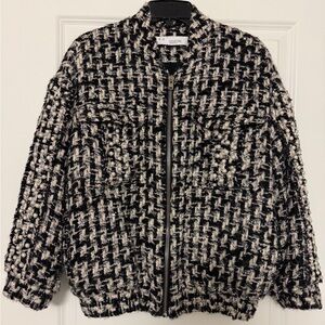 IRO Switch Zip Up Oversized Boucle Tweed Faux Pearl Bomber FR 34